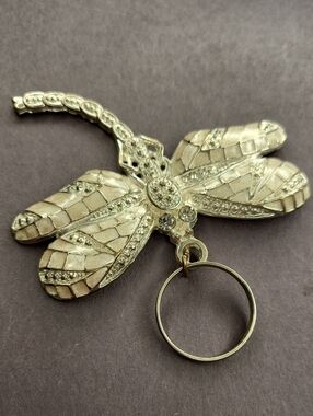 Dragonfly Keyring Charm with Crystal & Mother-of-Pearl Inlay